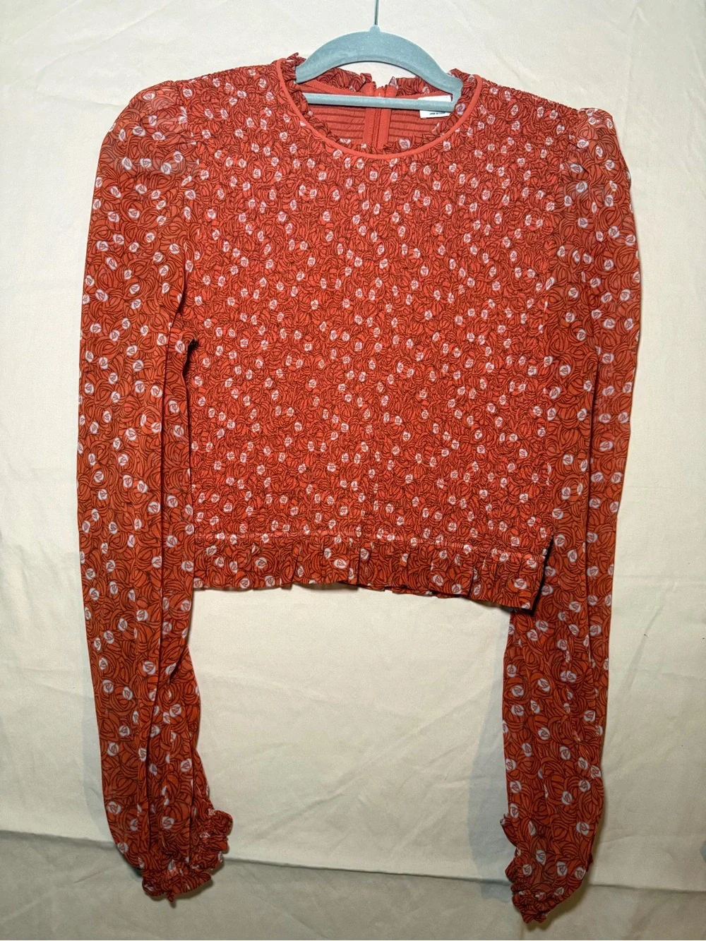 Aritzia Red Floral Long-Sleeve Crop Top